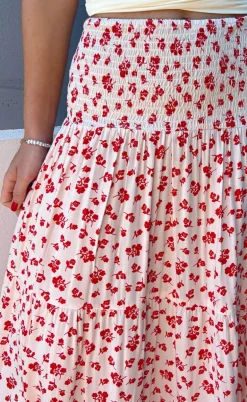 Say INA Copenhagen Nederdel - Nikoline - White/Red Flowers