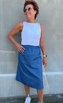 Say INA Copenhagen Nederdel - Stine - Denim Blue Pinstripe