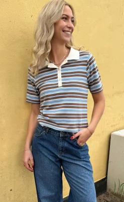 Say INA Copenhagen Polo T-Shirt - Pamela Summer - Brown / Blue Striped