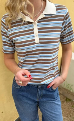 Say INA Copenhagen Polo T-Shirt - Pamela Summer - Brown / Blue Striped
