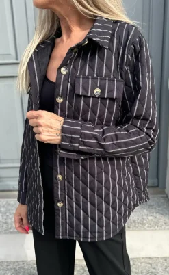 Say INA Copenhagen Quiltet Jakke - Kiani - Black W. White Stripes