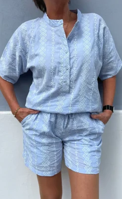 Say INA Copenhagen Shorts - Erica - Blue/White Embroidery