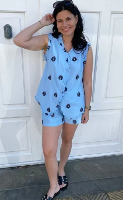 Say INA Copenhagen Shorts - Melania - Blue W. Black Embroidery