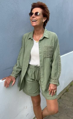 Say INA Copenhagen Shorts - Sandy Linen - Army Green