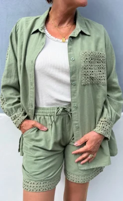 Say INA Copenhagen Shorts - Sandy Linen - Army Green