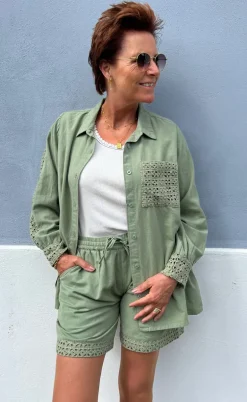 Say INA Copenhagen Shorts - Sandy Linen - Army Green