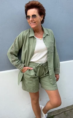 Say INA Copenhagen Shorts - Sandy Linen - Army Green