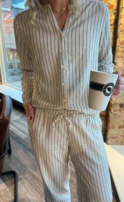 Say INA Copenhagen Skjorte - Juliana Linen - Off White / Black Striped