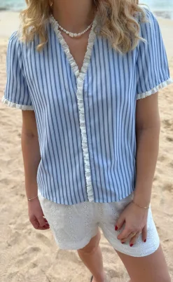 Say INA Copenhagen Top - Catja - Blue Striped W. Lace