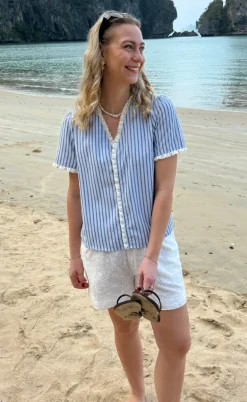 Say INA Copenhagen Top - Catja - Blue Striped W. Lace