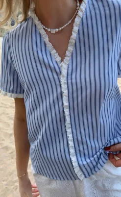 Say INA Copenhagen Top - Catja - Blue Striped W. Lace