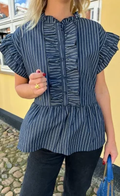 Say INA Copenhagen Top - Freya - Denim Blue Pinstripe