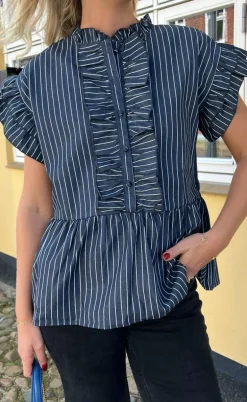 Say INA Copenhagen Top - Freya - Denim Blue Pinstripe