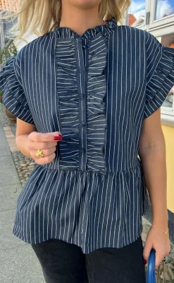 Say INA Copenhagen Top - Freya - Denim Blue Pinstripe