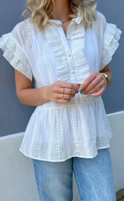Say INA Copenhagen Top - Freya - White Broderie Anglaise
