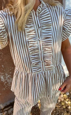 Say INA Copenhagen Top - Freya - White/Brown Striped