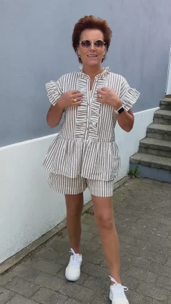 Say INA Copenhagen Top - Freya - White/Brown Striped