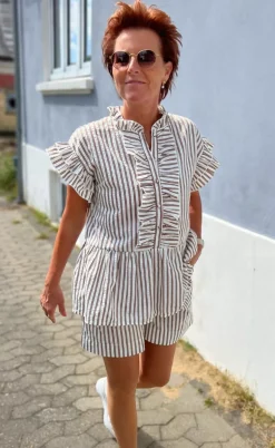 Say INA Copenhagen Top - Freya - White/Brown Striped