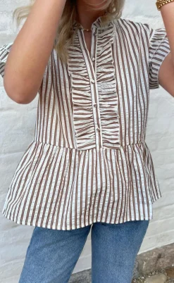 Say INA Copenhagen Top - Freya - White/Brown Striped