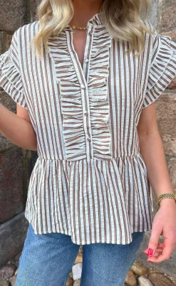 Say INA Copenhagen Top - Freya - White/Brown Striped