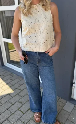 Say INA Copenhagen Top - Naja - Off White Denim W. Embroidery