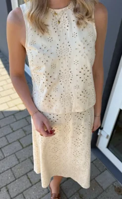 Say INA Copenhagen Top - Naja - Off White Denim W. Embroidery