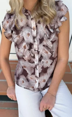 Say INA Copenhagen Top - Zita - Brown Flowers