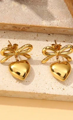 Smykkeli Copenhagen Øreringe - Heart Bow - Gold Colour