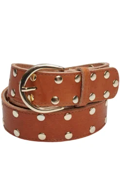 Tim & Simonsen Bælte - Anni Stud - Cognac/Gold