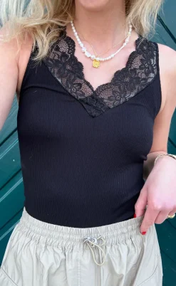 Tim & Simonsen Top - Belen V-Lace - Black (vendbar)